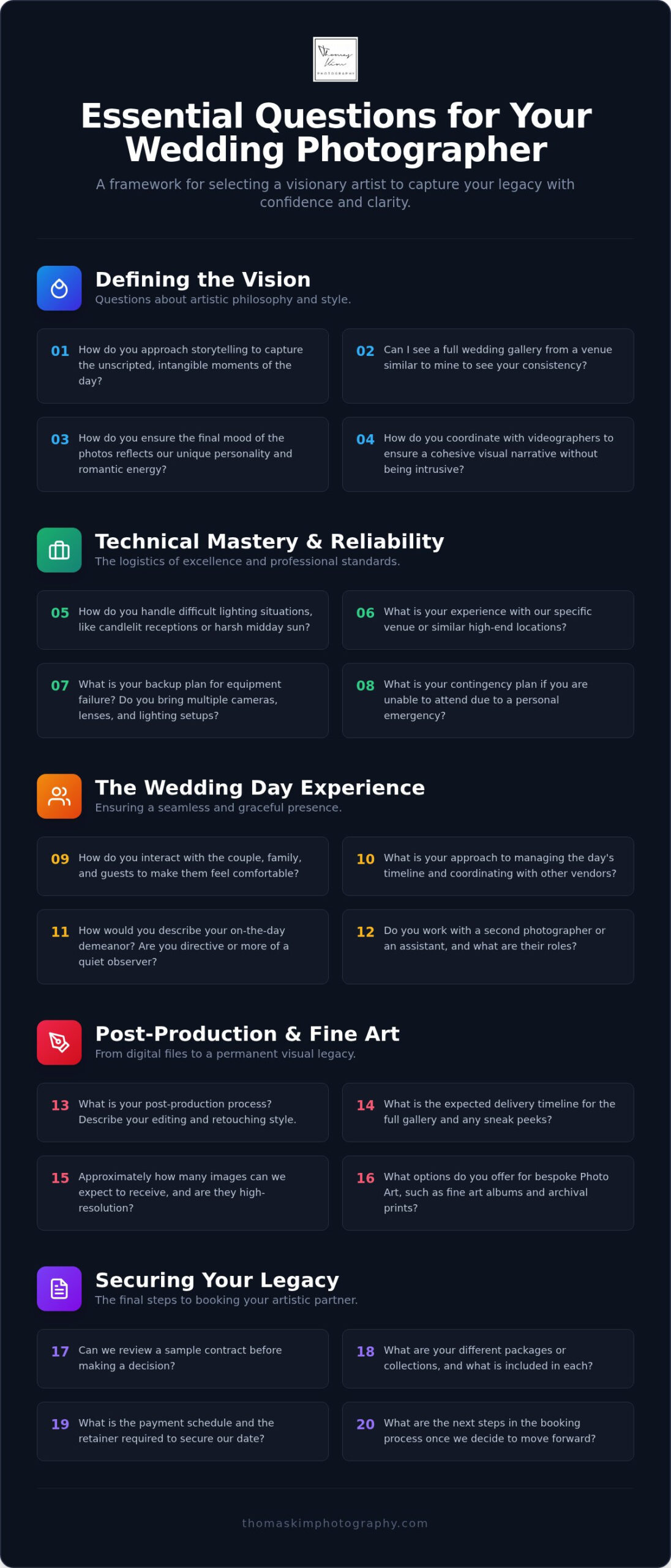 25 essential questions for your wedding photographer